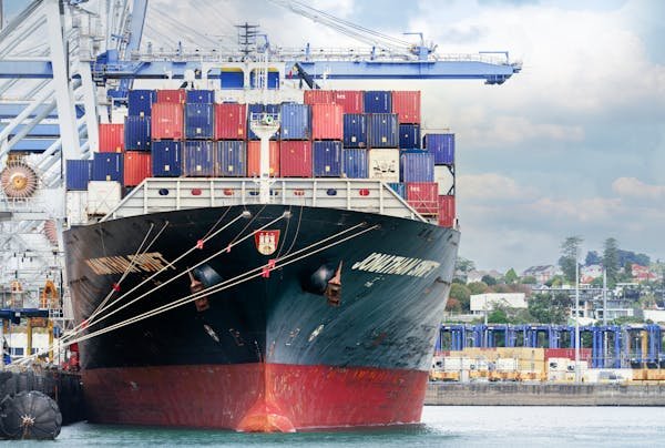 Container cargo ship at international trade port